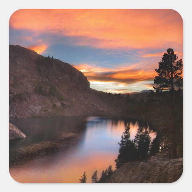 Sticker Carré Ruby Lake Sunset - John Muir Trail - Sierra Nevada (Devant)