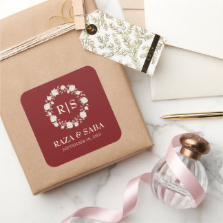 Sticker Carré Ruby Radiance Red and Cream Wedding