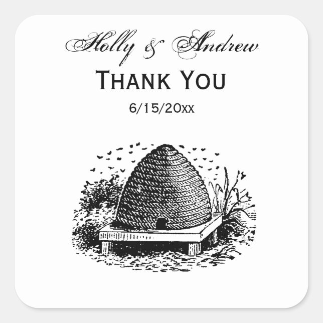 Sticker Carré Ruche et Abeilles #1 Héraldique Vintage (Devant)