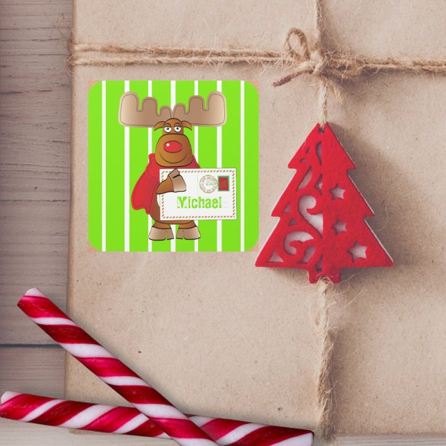 Sticker Carré Rudolph Reindeer Pôle Nord Livraison spéciale Enfa (Créateur téléchargé)