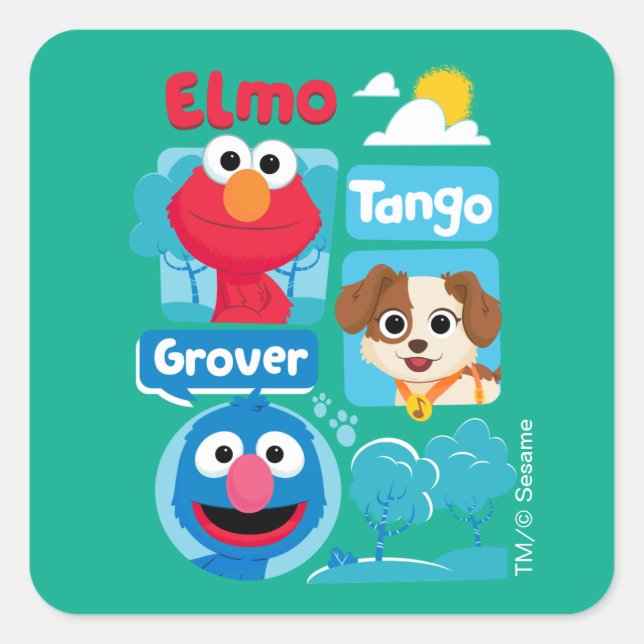 Sticker Carré Rue Sésame | Graphisme du parc Elmo, Tango et Grov (Devant)