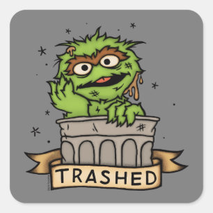 Sticker Carré Rue Sésame Oscar the Grouch Trashed