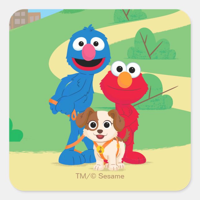 Sticker Carré Rue Sésame | Tango avec Grover et Elmo (Devant)