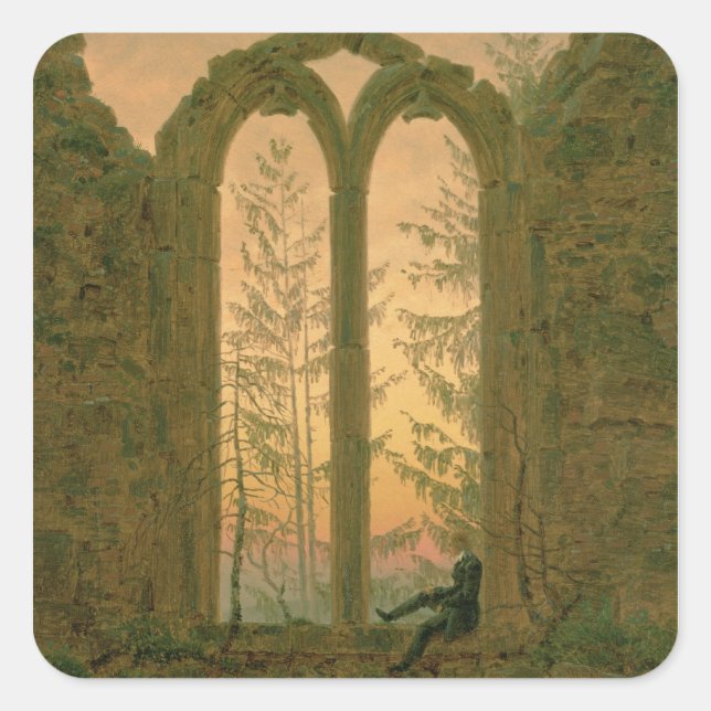 Sticker Carré Ruines du monastère Oybin 1835-40 (Devant)