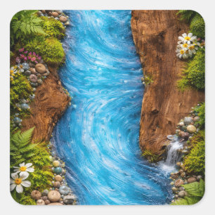Sticker Carré Ruisseau serein de la forêt, art de l'eau de la na