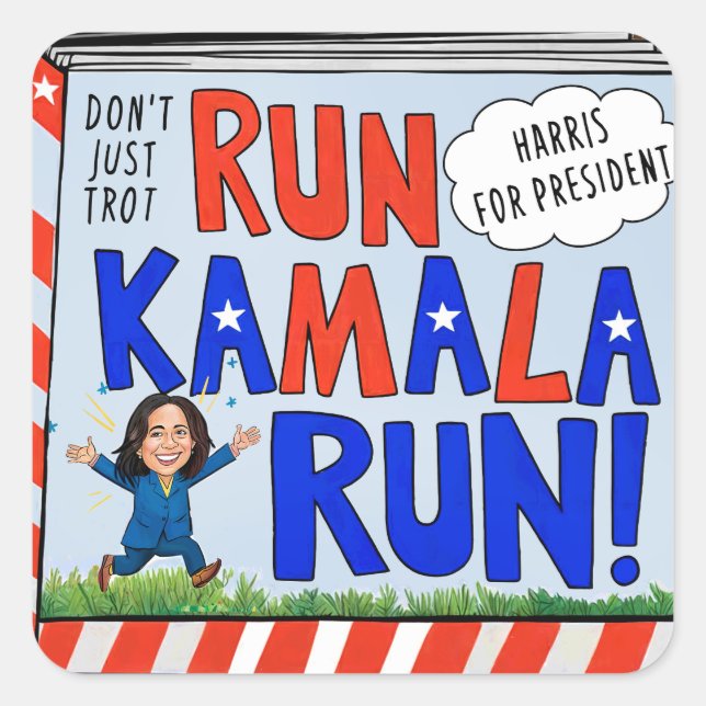 Sticker Carré Run Kamala Run (pour le président) 2024 (Devant)