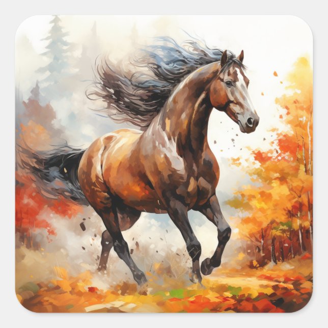 Sticker Carré Running Horse in Autumn (Devant)