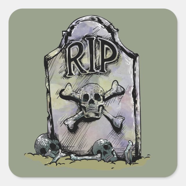 Sticker Carré Rupture d'aquarelle RIP ou Tombstone (Devant)