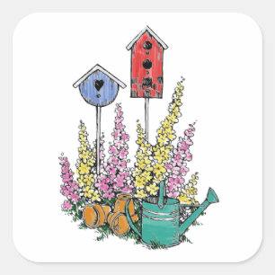 Sticker Carré Russe Birdhouse Garden Aquarelle croquis