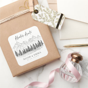 Sticker Carré Russe Croquis de montagne Mariage de pin sylvestre