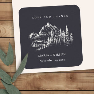 Sticker Carré Russe Navy Pine Woods Mountain Sketch Mariage