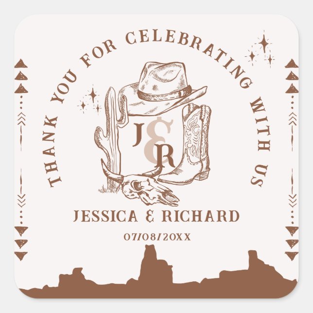 Sticker Carré Russe Western Ranch Farm Grange Cowboy Merci (Devant)