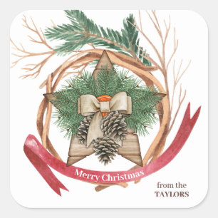 Sticker Carré Russe Wood Christmas Star Twig Wreath