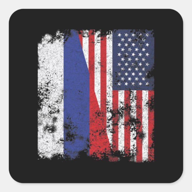 Sticker Carré Russia USA Flag - Half American (Devant)