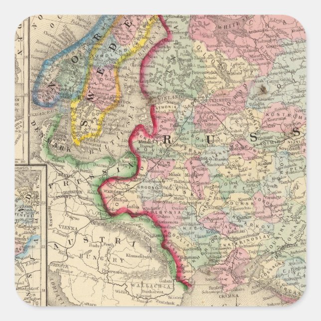 Sticker Carré Russie, Suède, Norvège Carte par Mitchell (Devant)