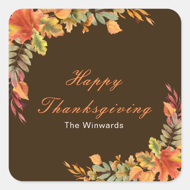 Sticker Carré Rustic Autumn Fall Leaves Thanksgiving Party (Devant)