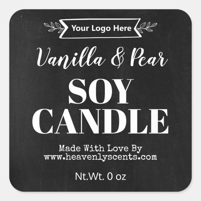 Sticker Carré Rustic Black Chalkboard Soy Candle Ajouter Logo Ét (Devant)