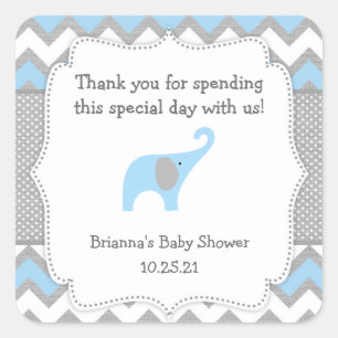 Sticker Carré Rustic Blue Elephant baby shower favoriser autocol