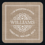 Sticker Carré Rustic Burlap Ornate Swirls Adresse de retour pers<br><div class="desc">Ajoutez facilement votre adresse de retour en utilisant ces autocollants simples mais très tendance. Ce design unique comprend votre nom et votre adresse à l'intérieur d'un autocollant en forme de carré au design tendance et orné.</div>