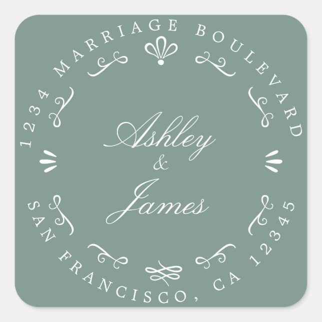 Sticker Carré Rustic Chic Future M. Mme Mariage Retour Adresse (Devant)