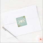 Sticker Carré Rustic Coastal Christmas<br><div class="desc">Belle Stickers Plage à thème pour tous vos cartes de fin de année de Noël. Décoré avec le mot joie,  un dollar de sable,  des herbes de plage et un arrière - plan en bois. Conçu pour vous par Blackberry Boulevard.</div>