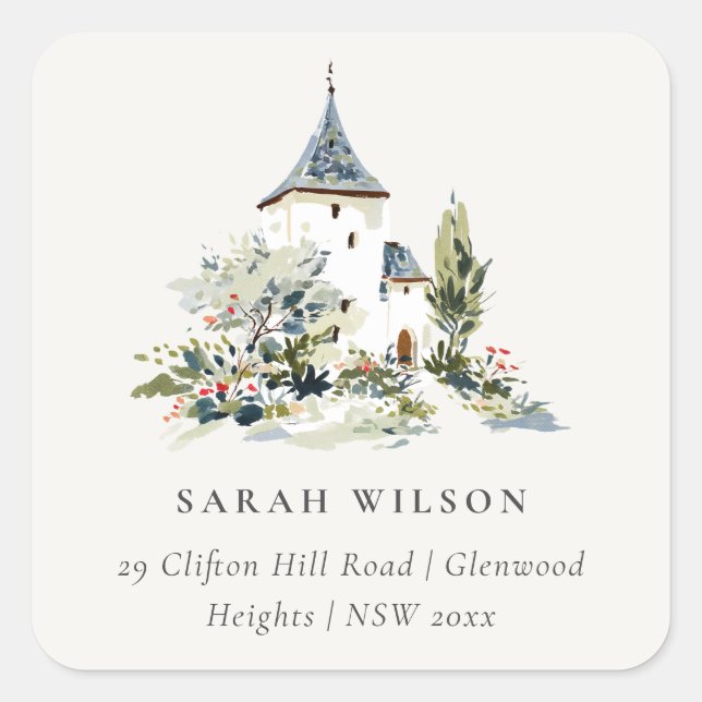Sticker Carré Rustic Cottage Landscape Home Moved Address (Devant)