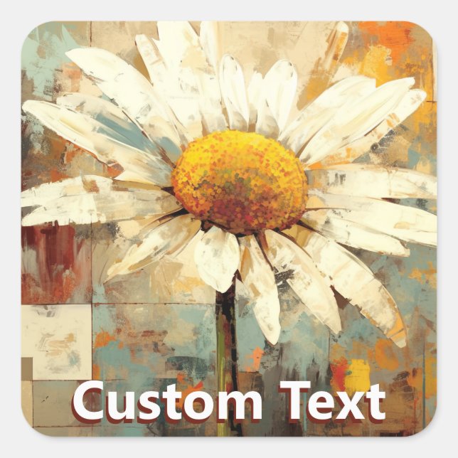 Sticker Carré Rustic Daisy Flower Art Custom (Devant)