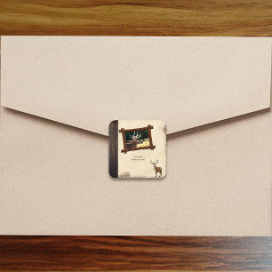 Sticker Carré Rustic Deer Hunting Journal Vintage Scrapbook