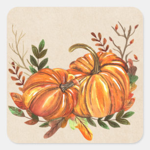 Sticker Carré Rustic Fall Citrouille