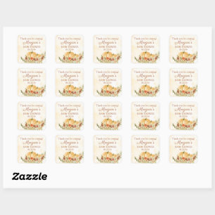 Sticker Carré Rustic Fall Citrouille Baby shower Favoriser