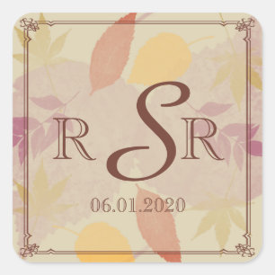 Sticker Carré Rustic Fall quitte Mariage Monogramme