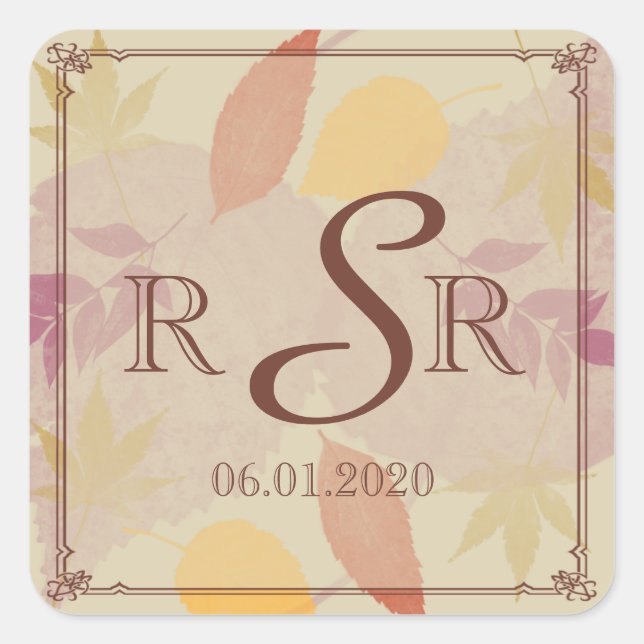 Sticker Carré Rustic Fall quitte Mariage Monogramme (Devant)