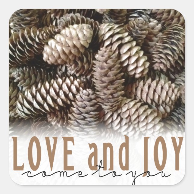 Sticker Carré Rustic Holiday Love and Joy Pine Cone (Devant)
