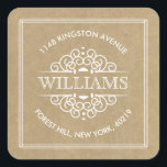 Sticker Carré Rustic Kraft Ornate Swirls Adresse de retour perso<br><div class="desc">Ajoutez facilement votre adresse de retour en utilisant ces autocollants simples mais très tendance. Ce design unique comprend votre nom et votre adresse à l'intérieur d'un autocollant en forme de carré au design tendance et orné.</div>
