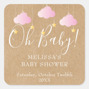 Sticker Carré Rustic Kraft Twinkle Twinkle Oh Baby shower de béb