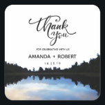 Sticker Carré ©Rustic Lake Réflexions Lakeside Mariage Faveur<br><div class="desc">N'hésitez pas à me contacter si vous avez besoin d'aide sur la personnalisation, si vous avez besoin de plus de produits ou si vous avez une demande de couleur personnalisée. **Des modèles coordonnés peuvent être trouvés dans la collection ci-dessous ou en collant cette url dans votre navigateur : https://www.zazzle.com/collections/lakeside_wedding_event_celebrations-119028853121885927?rf=238919973384052768&CMPN=share_dclit&lang=en&social=true -...</div>
