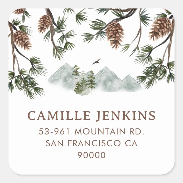 Sticker Carré Rustic Mountains Boy Baby shower (Devant)