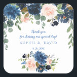 Sticker Carré Rustic Navy Blue Blush Flowers Bloom Mariage<br><div class="desc">Design de charme avec de magnifiques bouquets de fleurs bleu marine et rose aquarelle,  belle écriture manuscrite. Utilisez l'outil Personnaliser pour ajouter vos informations,  apporter des modifications. Pour les articles correspondants,  s'il vous plaît,  visitez ma collection florale Blush Navy.</div>