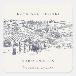 Sticker Carré Rustic Navy Blue Winery Mountain Mariage croquis
