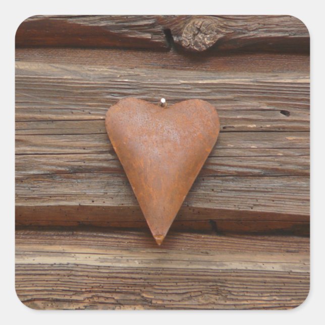Sticker Carré Rustic Old Heart on Log Cabin Wood (Devant)