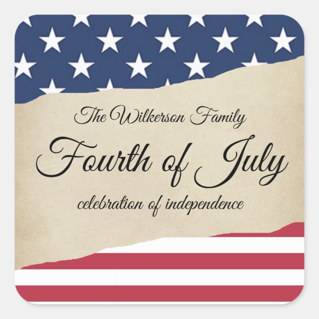 Sticker Carré Rustic Parchment et American Flag 4 juillet (Devant)