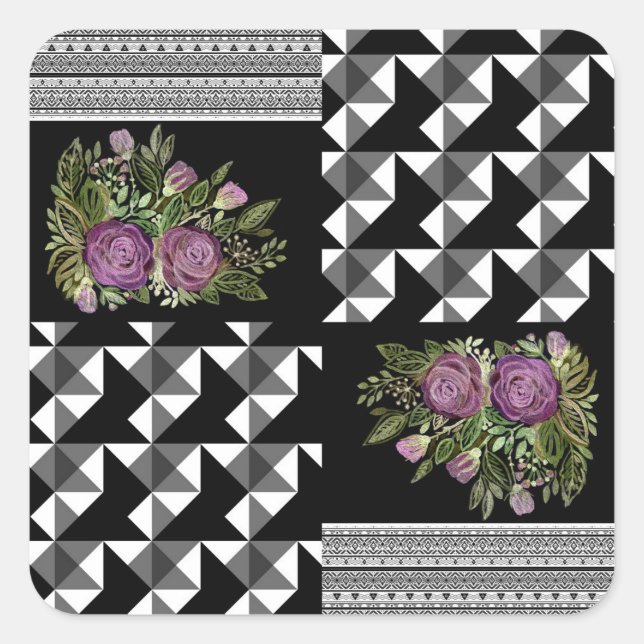 Sticker Carré Rustic, patchwork, rose (Devant)