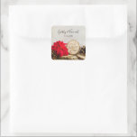 Sticker Carré Rustic Poinsettia Winter Wedding Favor Tag<br><div class="desc">Personalize these charming Rustic Red Poinsettia Woodland Winter Wedding Square Favor Tag Stickers with the personal names of the bride and groom and date for use at your December woods bridal shower or marriage reception. This country chic custom woodland theme favor tag sticker features a quaint floral photograph of a...</div>
