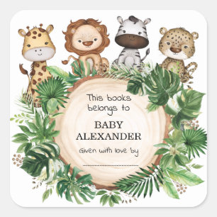 Sticker Carré Rustic Safari Jungle Animaux Livres pour Baby show