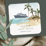 Sticker Carré Rustic Tropical Beach Cruise Palm Mariage<br><div class="desc">Pour toute autre personnalisation ou tout autre élément correspondant,  n'hésitez pas à me contacter à l'adresse yellowfebstudio@gmail.com</div>