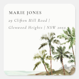 Sticker Carré Rustic Tropical Palm Tree Beach Sand Adresse