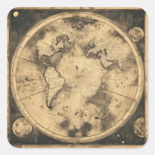 Sticker Carré Rustic Vintage World Map Globe (5)