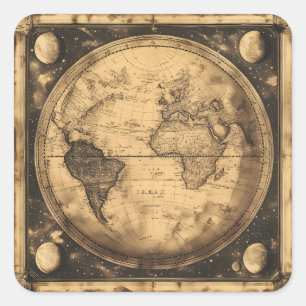 Sticker Carré Rustic Vintage World Map Globe (6)