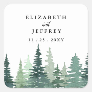 Sticker Carré Rustic Watercolor Pine Forest Mariage d'hiver