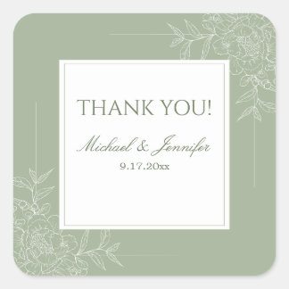Sticker Carré Rustic Wedding Sage Green and White Modern